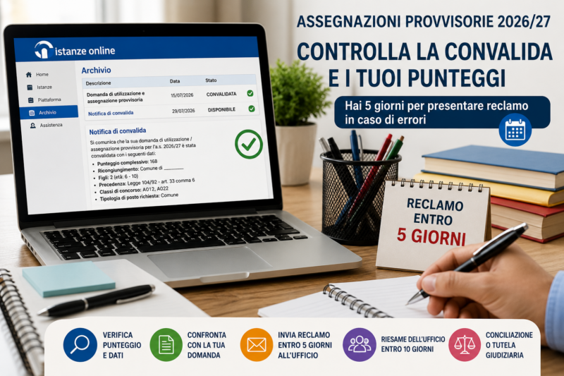Assegnazioni provvisorie 2026/27, arriva la convalida: reclamo entro cinque giorni