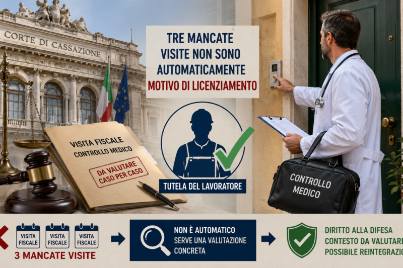 Visite fiscali INPS, tre controlli a vuoto non bastano per licenziare: la Cassazione conferma la reintegra