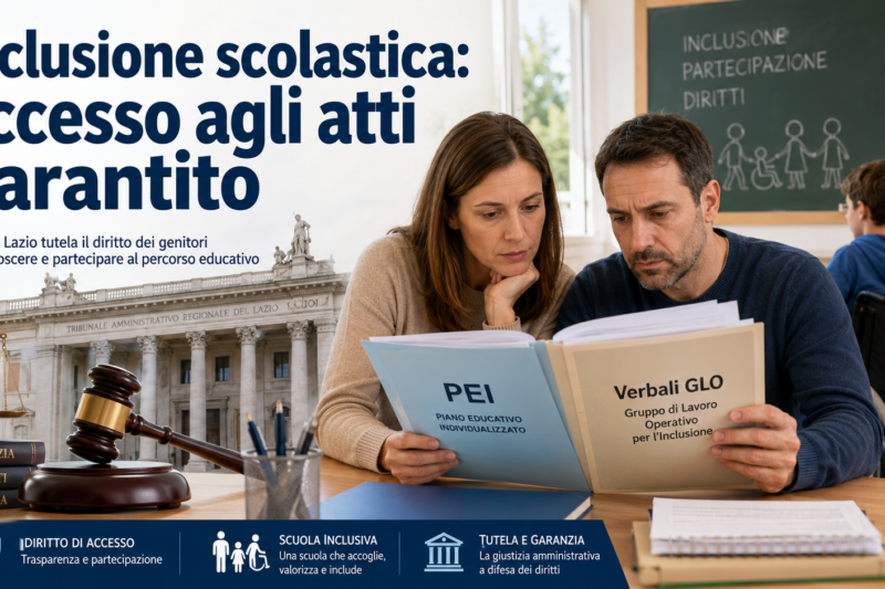 PEI e verbali GLO, il TAR Lazio dà ragione ai genitori: la scuola deve consegnare gli atti entro 30 giorni