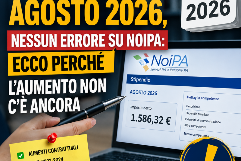 Stipendio agosto 2026, nessun errore su NoiPA: ecco perché l’aumento non c’è ancora