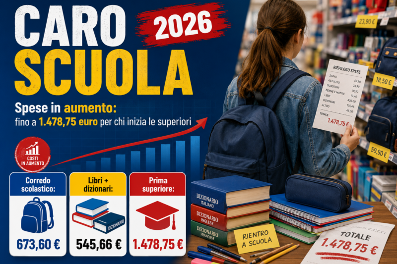 Caro scuola 2026, spese in aumento: fino a 1.479 euro per chi inizia le superiori