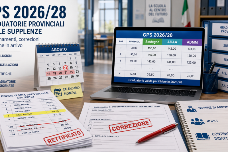 GPS 2026/28, graduatorie ripubblicate: esclusioni, cancellazioni e date delle nomine