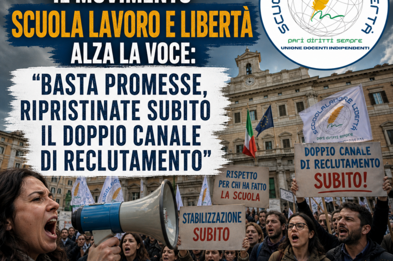 Precari storici, il movimento Scuola Lavoro e Libertà alza la voce: “Basta promesse, ripristinate subito il doppio canale di reclutamento”