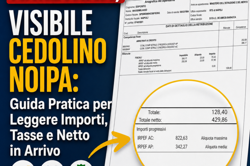 Arretrati,Visibile Cedolino NoiPA: Guida Pratica per Leggere Importi, Tasse e Netto in Arrivo
