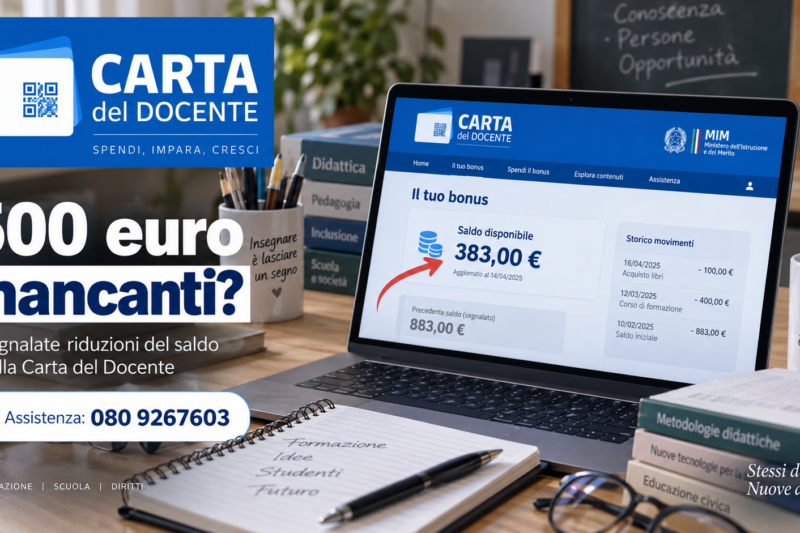 Carta del Docente, segnalati 500 euro mancanti dopo la riapertura del portale