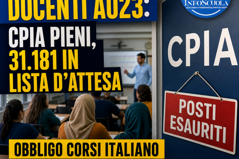 Decreto Scuola docenti A023: CPIA pieni, 31.181 in lista d’attesa. Obbligo corsi italiano per genitori stranieri inapplicabile