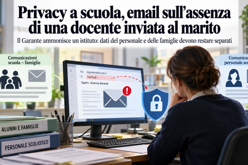 Garante privacy, e-mail sull’assenza della docente inviata al marito: scuola ammonita